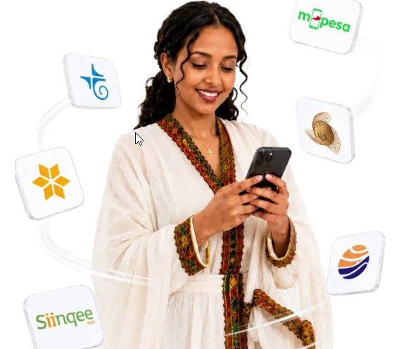 Customer using Kershi surrounded by supported bank logos